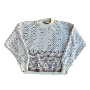 Vintage Apostrophe Sweater Mens Large Cream Geometric Knit Crewneck Pullover